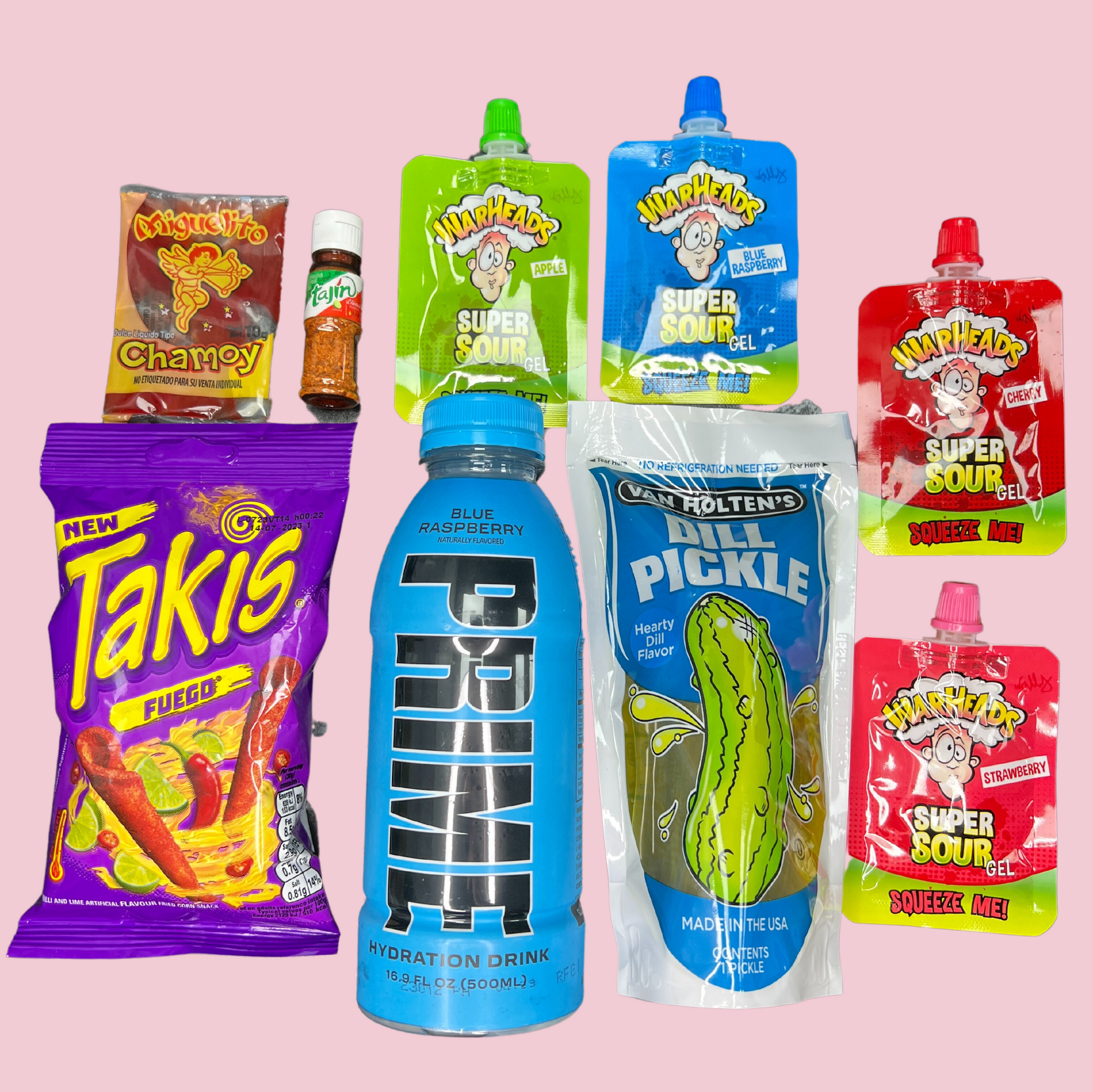 Blue Prime Viral pickle kit, Dill Pickle, Blue Raspberry, Chamoy, tajin  warheads super sour gel bundle